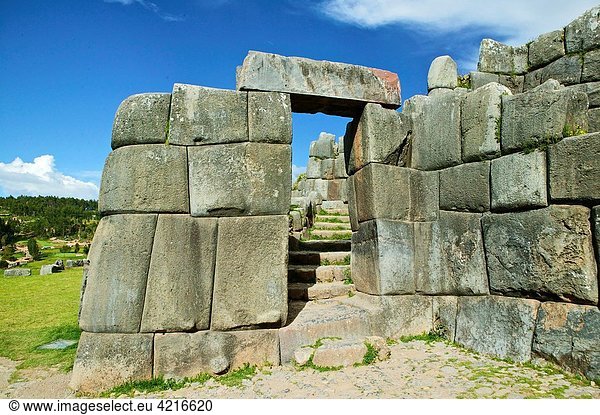 Inca stone edifice Sacsayhuaman Cuzco Peru