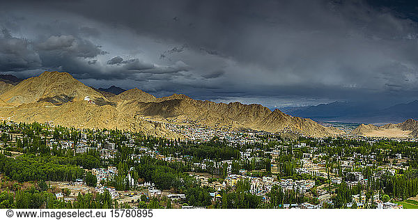 India  Jammu and Kashmir  Ladakh  Namgyal Tsemo Gompa Monastery on Tsenmo Hill  viewpoint over Leh