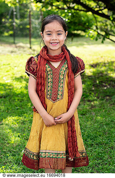 Indian Australian girl 5-8 years traditional Indian clothing portrait