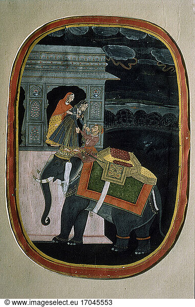 Indian miniature 
Rajput  17th–18th century. “The Abduction of the Bride . Jaipur  Collection Sangaram Singh.