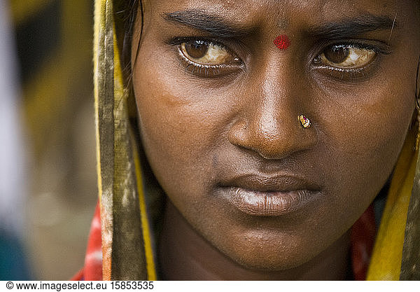 Indian woman grumpy in the streets of Mysore