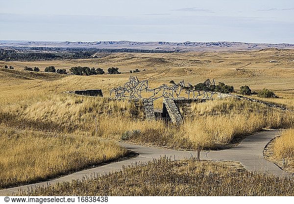 Indianer-Denkmal. Little Bighorn Schlachtfeld National Monument. Crow Agency Montana U.S.A. Nordamerika.