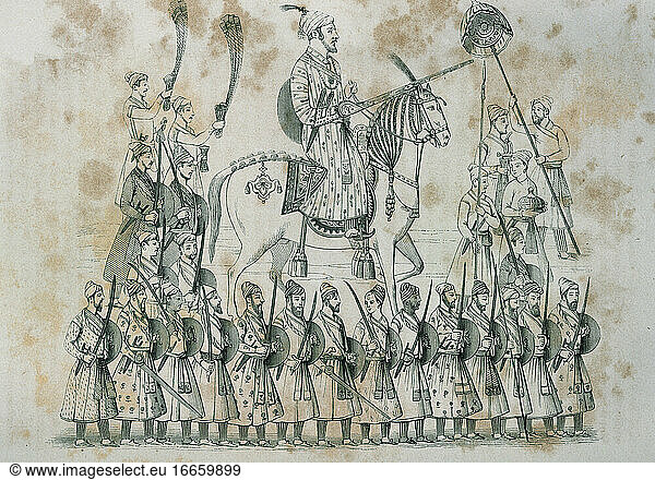 Indien. Maratha-Reich. Gegründet von König Shivaji im 17. Jahrhundert. Kupferstich  19. Jahrhundert.