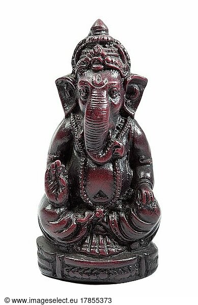 Indischer Hindu-Gott Ganesh (Ganesha) Figur vor weißem Hintergrund