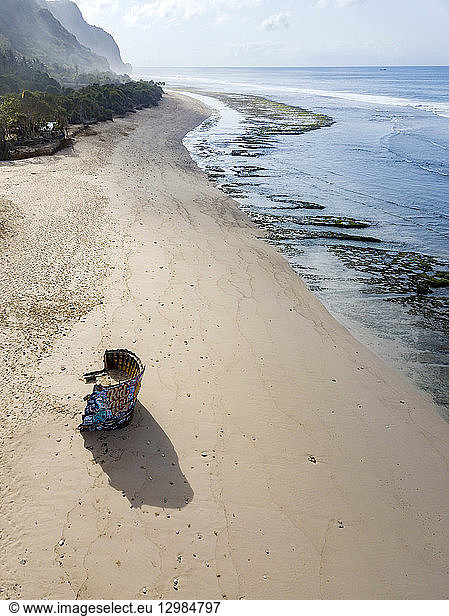 Indonesia  Bali  Aerial view of Nyang Nyang beach  beach shelter
