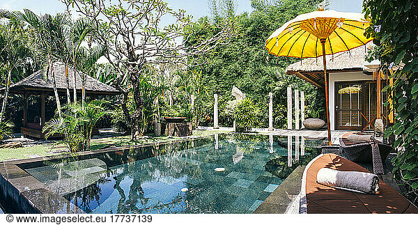 Indonesia  Bali  Panoramic view of poolside of luxurious villa in summer