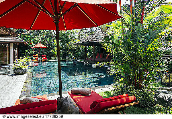 Indonesia  Bali  Poolside of luxurious villa in summer