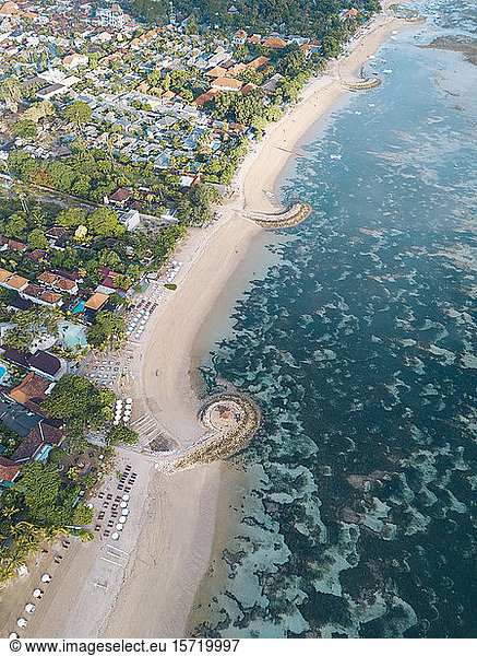 Indonesia  Bali  Sanur  Aerial view of resort beach