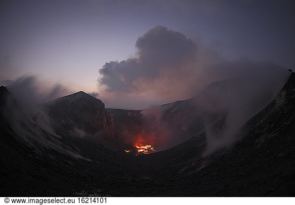 Indonesia  View of lava erupting from Krakatau volcano
