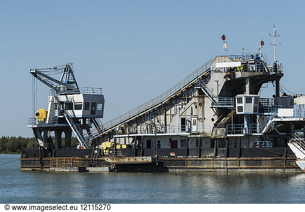 Industrial barge on the Danube River; Kostolac  Vojvodina  Serbia