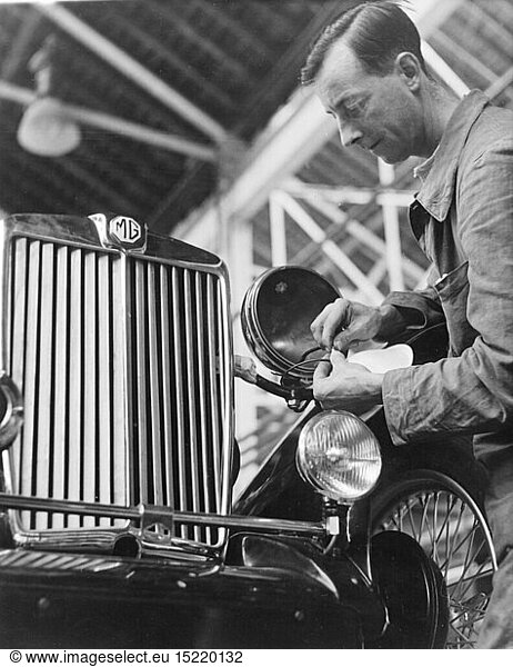 industry  car industry  production  mounting of a MG TC Roadster  Morris Garages works  Abingdon  Oxfordshire  England  2nd half 1940s
