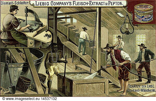 industry  diamond washing facility  advertising picture  Liebig collecting picture  Germany  circa 1895