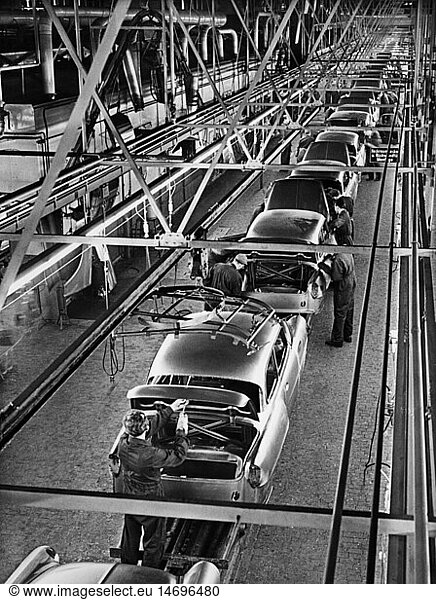 industry  vehicle industry  assembly line in Opel factory  bodywork  1960s