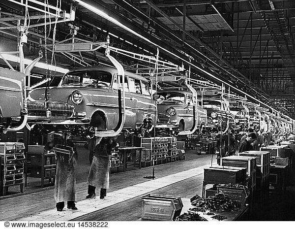industry  vehicle industry  assembly line in Opel factory  1950s