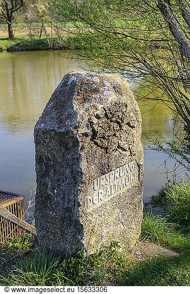 Information sign on concrete by river  Windelsbach  Germany
