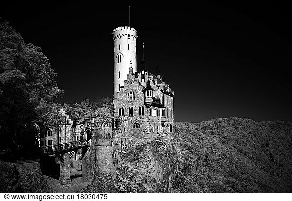 Infrared image  historic Lichtenstein Castle  Honau  Swabian Alb  Baden-Württemberg  Germany  Europe
