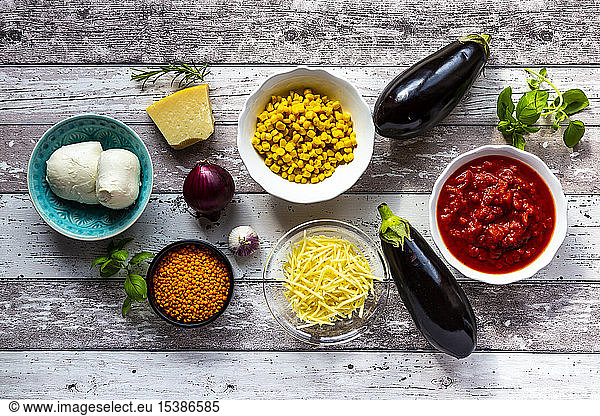 Ingredients for aubergine lasagne