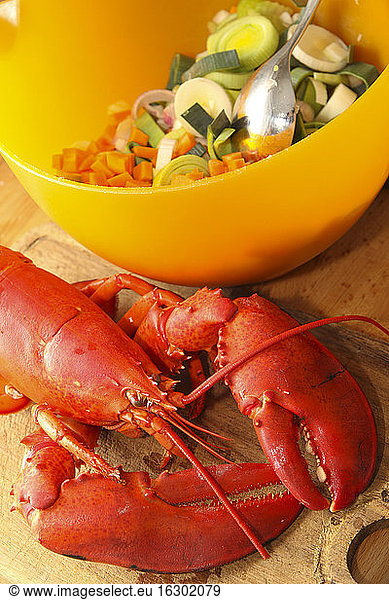 Ingredients for lobster soup close up