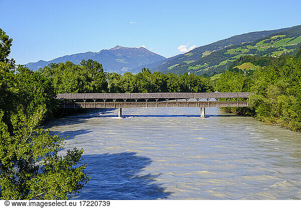 Inn river with Innsteg bridge  near Hall in Tyrol  Austria