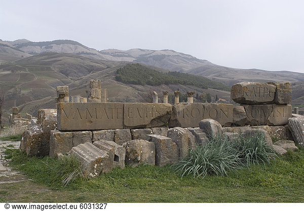 Inschriften am Standort römischen Djemila,  UNESCO World Heritage Site,  Algerien,  Nordafrika,  Afrika