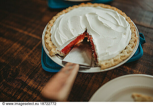 Inside of a strawberry pie
