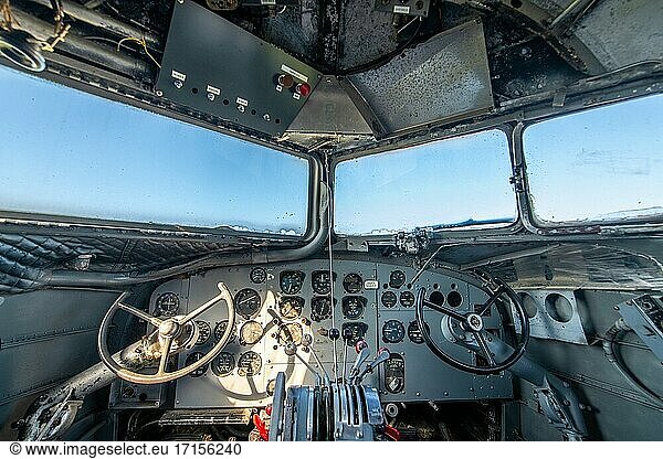 Inside of cockpit of DC-3 plane  Massey Airport  Massey  MD.