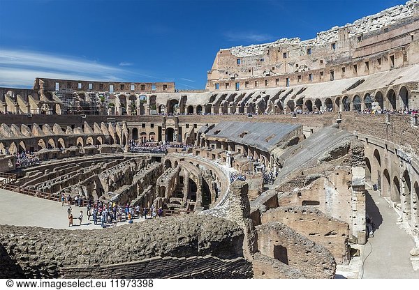 Inside the Roman Colosseum  Rome  Lazio  Italy  Europe.
