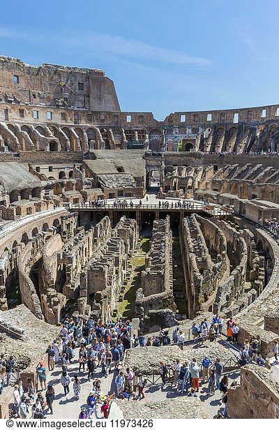 Inside the Roman Colosseum  Rome  Lazio  Italy  Europe.