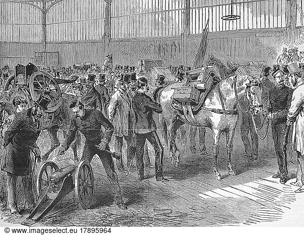 Inspektion im Arsenal von Woolwich  wo die Truppen für die Expedition nach Abessinien ausgerüstet wurden  1869  England  Historisch  digital restaurierte Reproduktion einer Originalvorlage aus dem 19. Jahrhundert  genaues Originaldatum nicht bekannt