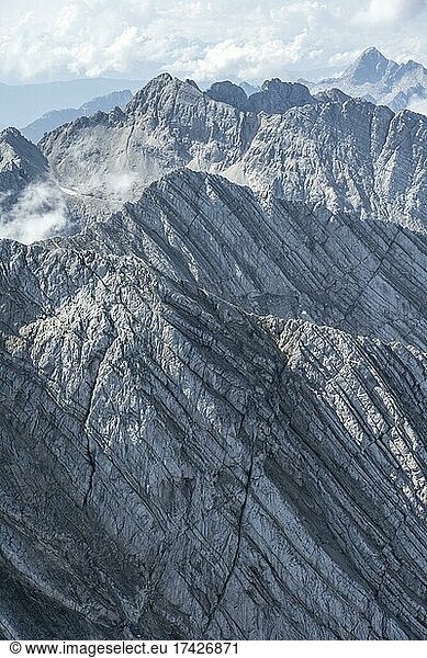 Interesting rock formation  stone layers form lines  Berchtesgaden Alps  Berchtesgadener Land  Upper Bavaria  Bavaria  Germany  Europe