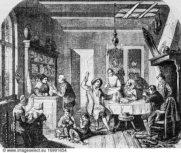 Interieur einer taverne  paris tisch von edmond texier  verlag paulin et le chavalier 1853.