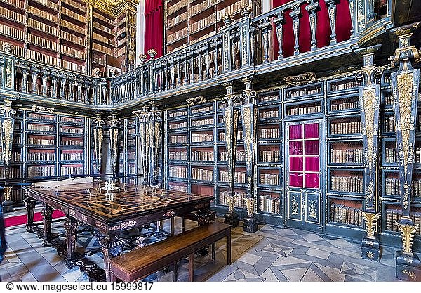 Interioir of library in historic University of Coimbra  Coimbra  Portugal  Europe.