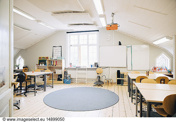 Interior of empty classroom in elementary school