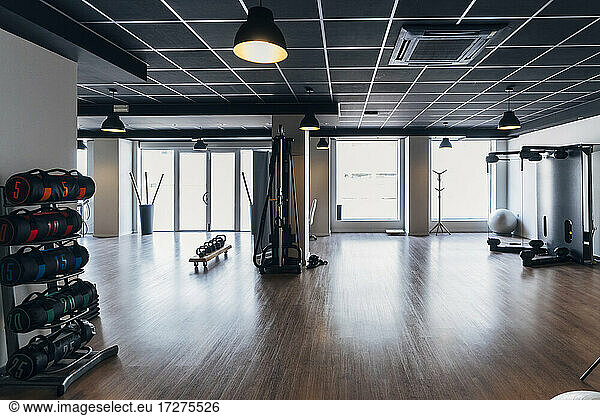 Interior of gym with exercise equipment