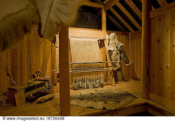 Interior of reconstructed Norse farmhouse at Qassiarsuk  Greenland.