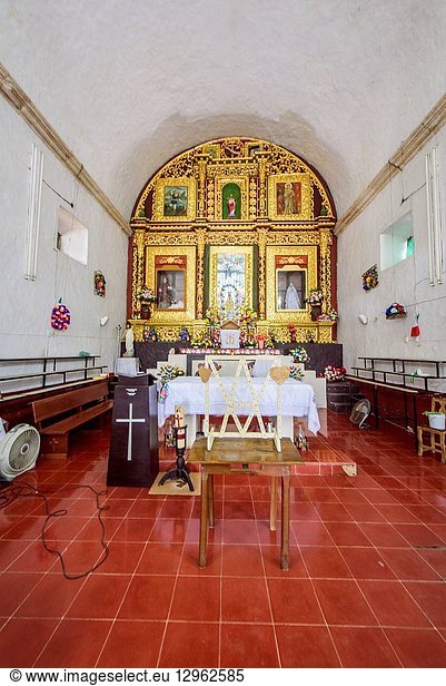 Interior of the Church of Chumayel  Yucatan  Mexico.