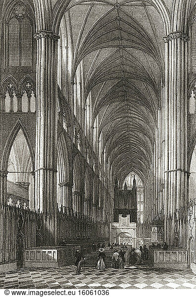 Interior of Westminster Abbey  City of Westminster  London  England  19th century. From The History of London: Illustrated by Views in London and Westminster  published c.1838.