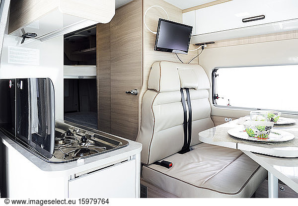 Interior of white clean motor home