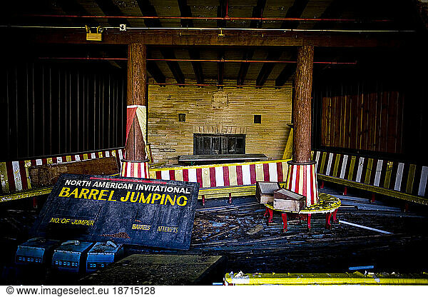 Interior view of an abandoned resort hotel in the Catskills Mountains.