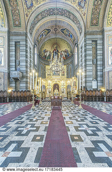 Interior view of the aisle of the Serbian Orthodox church Saint Spyridon Church  Trieste  Italy.