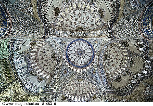 Interior view of the Sultanahmet (Blue) Mosque in Fatih  Istanbul  Turkey  Asia
