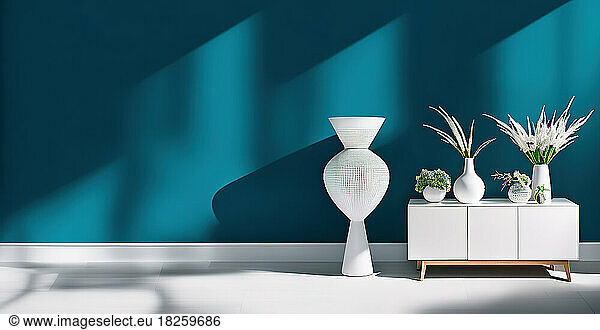 Interior with white cabinet and vase 3d rendering