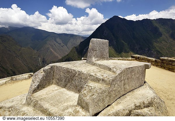 Intihuatana  Sonnenuhr  Ruinenstadt  Inkastadt Machu Picchu  UNESCO-Weltkulturerbe  Urubambatal  Provinz Cusco  Peru  Südamerika