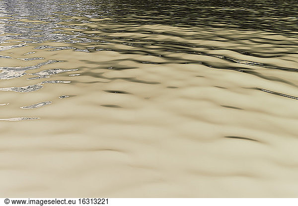 Inverted image of calm waters of a freshwater lake  ripples on the surface