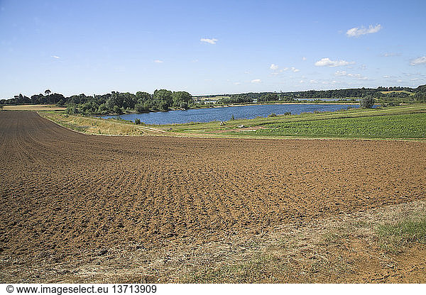 Irrigation lake  Sutton  Suffolk farming landscape scenery  East Anglia  England