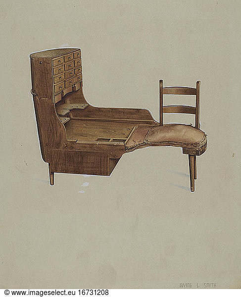 Irving I. Smith  active ca 1935. Shoemaker’s Bench  ca 1937. Watercolor  colored pencil  and graphite on paper  27.9 × 22.7 cm.
Inv. Nr. 1943.8.4101 
Washington  National Gallery of Art.