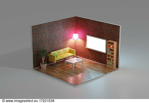 Isometrische 3D-Illustration eines möblierten Wohnzimmers