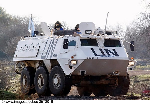 Israel  Golan Heights  A U N armored vehicle on the Israeli-Syrian border