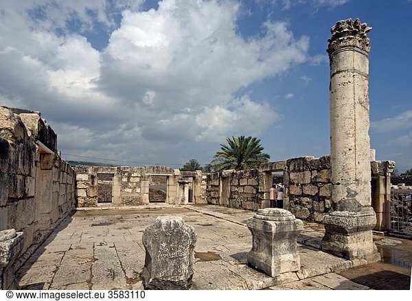 Israel  Sea of Galilee  Capernaum Ruins of the old synagogue uncovered on site forth Century CE