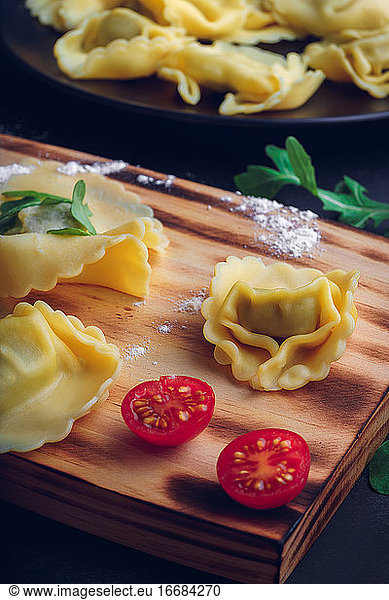 Italian pasta with ingredients. Gastronomic concept